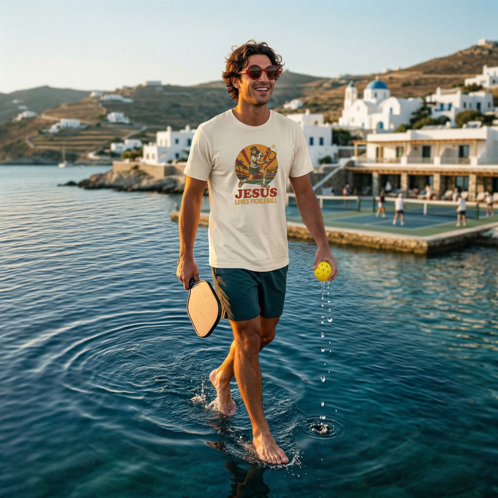 Jesus Loves Pickleball Mens T-Shirt